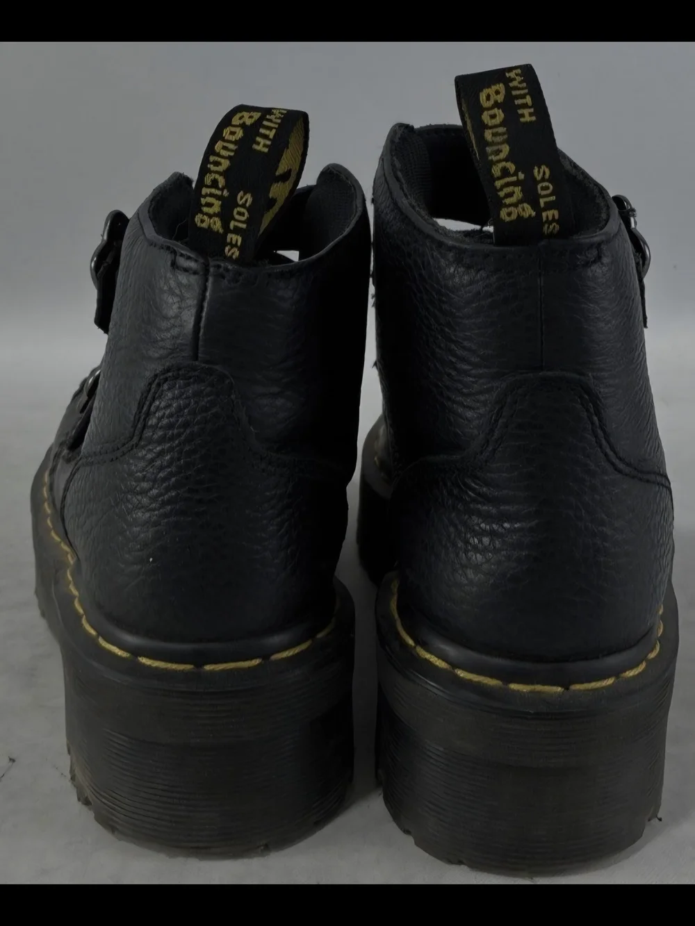 Dr. Martens Black Leather Platform Devon Flower Boots- 6 Womens